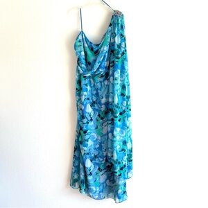 Jessica Howard Floral Print Long Dress 20W Blue One Shoulder Wedding Guest MOB